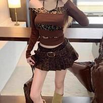 Korean-Style Leopard Print A-Line Mini Skirt - High Waist, Slimming, Versatile for Autumn/Winter Medium