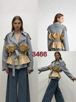 Korean Style Ruffled Lapel Denim Jacket with Irregular Pleats and Lace-Up Waist One Size