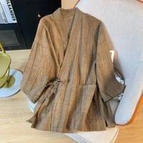High-End Women's Retro Zen Cotton Linen Cross-Collar Jacket - Autumn Hanfu Style L (115-130 jin)