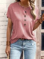 European & American Style Women's Solid Color Button Short Sleeve T-Shirt - Spring/Summer Collection XXXL mėlyna