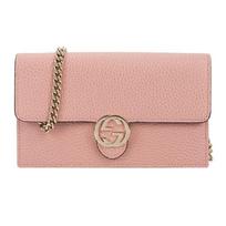 Gucci Logo Double G Litchi Grain Woc Chain Leather Messenger Envelope Wallet Shoulder Crossbody Bag Women bags Pink 510314-CAO0G-5806 Regular Edition,Basic Set (Bag+Dust Bag)