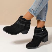 Moteriški platūs zomšiniai Martin batai, su sagtimi ir šoniniu užtrauktuku ankle boots, stambiu kulnu iki pusės blauzdų moterims 36 ruda