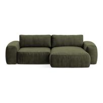 Žalios spalvos sulankstoma kampinė sofa iš šenilinio audinio (su dešiniuoju kampu/su gultu) Kuki – Makamii