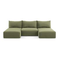 Žalios spalvos sulankstoma/su sandėliavimo vieta kampinė sofa iš velveto („U“ formos) Kalena – Makamii