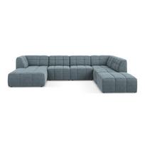 Mėlynos spalvos kampinė sofa iš boucle („U“ formos) Aloha – Makamii