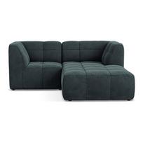 Mėlynos spalvos kampinė sofa iš velveto (su dešiniuoju kampu/su gultu) Aloha – Makamii