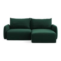 Tamsiai žalios spalvos sulankstoma/su sandėliavimo vieta kampinė sofa iš velveto (su dešiniuoju kampu/su gultu) Kalena – Makamii