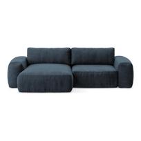 Tamsiai mėlynos spalvos sulankstoma kampinė sofa iš šenilinio audinio (su kairiuoju kampu/su gultu) Kuki – Makamii