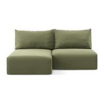 Žalios spalvos sulankstoma/su sandėliavimo vieta kampinė sofa iš velveto (su kairiuoju kampu/su gultu) Kalena – Makamii