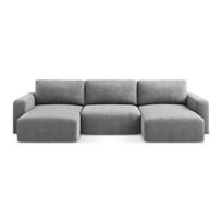 Pilkos spalvos sulankstoma/su sandėliavimo vieta kampinė sofa iš šenilinio audinio („U“ formos) Kona – Makamii