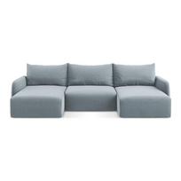 Mėlynos spalvos sulankstoma/su sandėliavimo vieta kampinė sofa iš velveto („U“ formos) Kalena – Makamii