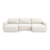 Kreminės spalvos sulankstoma/su sandėliavimo vieta kampinė sofa iš kordinio velveto („U“ formos) Kona – Makamii