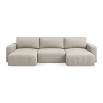 Smėlio spalvos sulankstoma/su sandėliavimo vieta kampinė sofa iš kordinio velveto („U“ formos) Kona – Makamii
