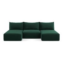 Tamsiai žalios spalvos sulankstoma/su sandėliavimo vieta kampinė sofa iš velveto („U“ formos) Kalena – Makamii