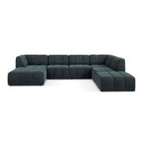Mėlynos spalvos kampinė sofa iš velveto („U“ formos) Aloha – Makamii