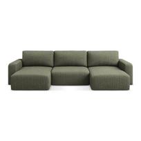 Žalios spalvos sulankstoma/su sandėliavimo vieta kampinė sofa iš kordinio velveto („U“ formos) Kona – Makamii