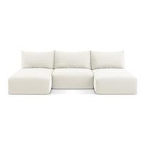 Kreminės spalvos sulankstoma/su sandėliavimo vieta kampinė sofa iš velveto („U“ formos) Kalena – Makamii