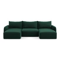 Tamsiai žalios spalvos sulankstoma/su sandėliavimo vieta kampinė sofa iš velveto („U“ formos) Kalena – Makamii