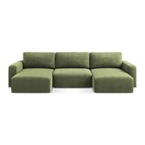 Žalios spalvos sulankstoma/su sandėliavimo vieta kampinė sofa iš šenilinio audinio („U“ formos) Kona – Makamii