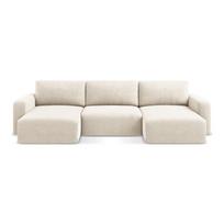 Kreminės spalvos sulankstoma/su sandėliavimo vieta kampinė sofa iš šenilinio audinio („U“ formos) Kona – Makamii