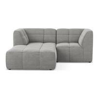 Pilkos spalvos kampinė sofa iš boucle (su kairiuoju kampu/su gultu) Aloha – Makamii