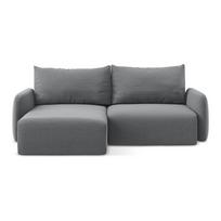 Pilkos spalvos sulankstoma/su sandėliavimo vieta kampinė sofa iš velveto (su kairiuoju kampu/su gultu) Kalena – Makamii