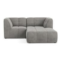Pilkos spalvos kampinė sofa iš velveto (su dešiniuoju kampu/su gultu) Aloha – Makamii