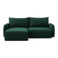 Tamsiai žalios spalvos sulankstoma/su sandėliavimo vieta kampinė sofa iš velveto (su kairiuoju kampu/su gultu) Kalena – Makamii