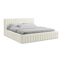Kreminės spalvos dvigulė lova audiniu dengta su sandėliavimo vieta su lovos grotelėmis 140x200 cm Lemi – Makamii