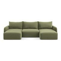Žalios spalvos sulankstoma/su sandėliavimo vieta kampinė sofa iš velveto („U“ formos) Kalena – Makamii