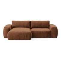 Terakotos spalvos sulankstoma kampinė sofa iš šenilinio audinio (su kairiuoju kampu/su gultu) Kuki – Makamii