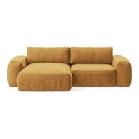 Garstyčių spalvos sulankstoma kampinė sofa iš šenilinio audinio (su kairiuoju kampu/su gultu) Kuki – Makamii