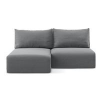 Pilkos spalvos sulankstoma/su sandėliavimo vieta kampinė sofa iš velveto (su kairiuoju kampu/su gultu) Kalena – Makamii