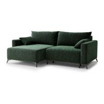 Tamsiai žalios spalvos sulankstoma/su sandėliavimo vieta kampinė sofa iš šenilinio audinio (su kairiuoju kampu/su gultu) Leon – Maison de Rêve