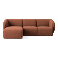 Terakotos spalvos kampinė sofa iš šenilinio audinio (su kairiuoju kampu/su gultu) Lani – Makamii