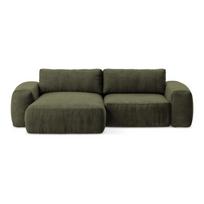 Žalios spalvos sulankstoma kampinė sofa iš šenilinio audinio (su kairiuoju kampu/su gultu) Kuki – Makamii