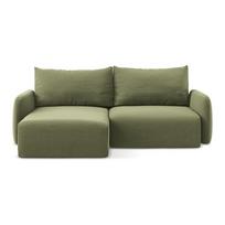 Žalios spalvos sulankstoma/su sandėliavimo vieta kampinė sofa iš velveto (su kairiuoju kampu/su gultu) Kalena – Makamii