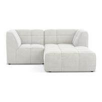 Baltos spalvos kampinė sofa iš boucle (su dešiniuoju kampu/su gultu) Aloha – Makamii