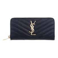 Saint Laurent Ysl Monogram Gold Logo Grainy Embossed Quilted Long Zipper Leather Wallet Women wallet Black 358094BOW011000 Basic Set (Bag+Dust Bag)