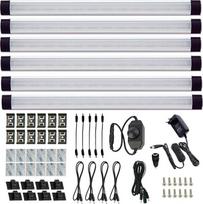"AIBOO Under-Unit Light" virtuvės LED šviesos diodų apšvietimas su kabeliu, 6 vnt., 28 cm ilgio šviesos juosta, 12 V spintelės apšvietimo LED juosta su jungikliu ir kištuku, spintelės apšvietimas spintelėms, lentynoms, vitrinoms (šiltai balta)