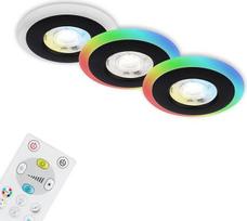 "Briloner Leuchten" 3 įleidžiamų lubų LED šviestuvų rinkinys, LED šviesos žiedas RGB CCT, įleidžiami prožektoriai, plokšti, įleidžiami vonios kambario prožektoriai, IP44, juodi, 84 x 34 mm (DxH)