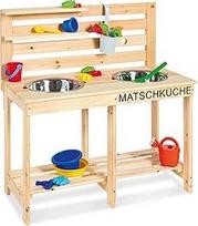 "Pinolino Paul Matschküche Mud Kitchen", neapdorotas medžio masyvas, galiniame skydelyje yra sodo žarnos lizdas, skirtas vyresniems nei 3 metų vaikams