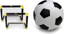 "Umbro Alldoro 60312" futbolo vartai, skirti vaikų sodo vartams, 2 vnt., ir "Alldoro 60312" minkštasis futbolo kamuolys, kurio skersmuo 18 cm, juodos/baltos spalvos, minkštasis putų futbolo kamuolys