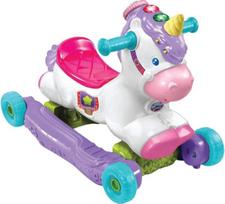"VTech Rock and Ride Unicorn Baby Ride On" žaislas, interaktyvus muzikinis žaislas kūdikiams su mokymosi ir garso funkcijomis, padedantis žengti pirmuosius žingsnius kūdikiams ir mažyliams nuo 18 mėnesių