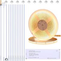 12 V COB LED juosta grindų spintelės apšvietimui Virtuvė 10 m, pjaunama 3000 K šiltai balta LED juosta su reguliatoriumi ir maitinimo šaltiniu, skirta spintelės apšvietimui, akustinėms plokštėms, spintai