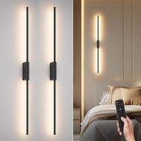 2 LED sieninių LED šviestuvų su baterija pakuotė, juoda, jutiklinė, nuotolinio valdymo su laikmačiu ir jungikliu, 100 cm, 9 W, reguliuojamo apšvietimo sieninis šviestuvas su baterija, skirtas svetainei, miegamajam ir prieškambariui
