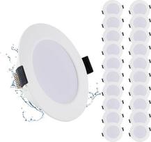 20 LED prožektorių, 230 V, LED įleidžiami prožektoriai, plokšti 5 W, 450 LM, IP44 įleidžiami šviestuvai vonios kambariui, šaltai balta 6000 K, skylės skersmuo 75-90 mm, lubų prožektoriai gyvenamosioms patalpoms