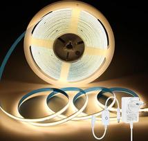 24 V COB LED juosta, šiltai balta, 10 m ilgio LED juosta, reguliuojamo apšvietimo LED juosta, lanksti, skirta televizoriaus foniniam apšvietimui, virtuvės, miegamojo apdailai (yra maitinimo šaltinis)