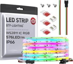BTF-LIGHTING FCOB COB RGB WS2811 IC adresuojamas LED juosta DC24V 5M 576LEDs/M 10mm balta PCB Chasing spalva lankstus didelio tankio LED IP66 atsparus vandeniui vidaus apdailai (tik juosta)