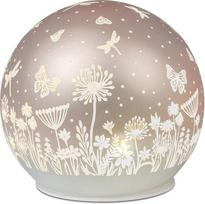 formano LED dekoratyvinis rutulinis stiklas persikų rožinės spalvos 20 cm matinio stiklo lemputė su gėlių dekoracijomis Laikmatis 6 h/18 val., maitinama baterijomis (3 x AA), atmosferinė aplinkos šviesa stalui, palangėms ir lentynoms